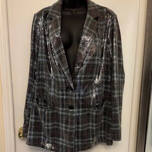 Chic Sequin Plaid Blazer Jacket